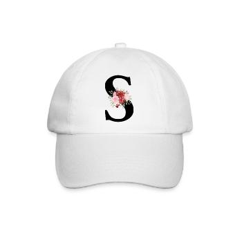 Roter Blumenbuchstabe S - Baseballkappe - Weiß/Weiß - Vorne