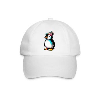 Pinguin mit winterlicher Wollmütze - Baseballkappe - Weiß/Weiß - Vorne