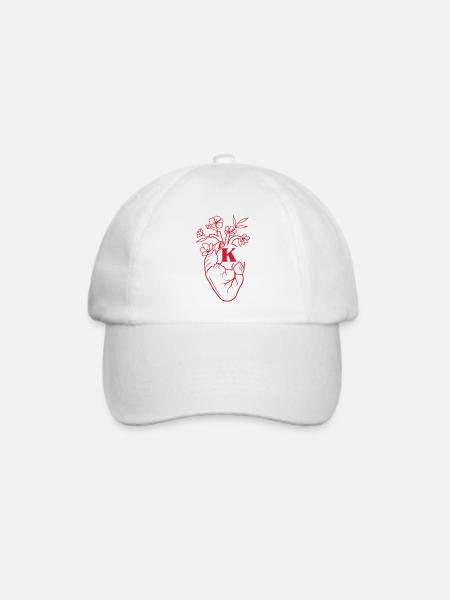 Buchstabe k Herz rot Blumen Anatomie - Baseballkappe - Weiß/Weiß