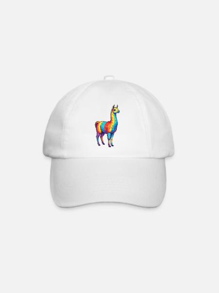 Bunte Lama-Regenbogen-Pop-Art-Aquarell - Baseballkappe - Weiß/Weiß