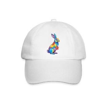 Buntes Kaninchen-Regenbogen-Pop-Art-Aquarell - Baseballkappe - Weiß/Weiß - Vorne