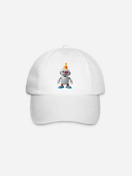 Kleiner Roboter mit Partyhut - Baseballkappe - Weiß/Weiß