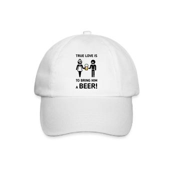 Wahre Liebe ist, ihm ein Bier zu bringen! (Trinker / 2C) - Baseballkappe - Weiß/Weiß - Vorne