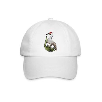 Kranich in Aquarell Pflanzenlandschaft - Baseballkappe - Weiß/Weiß - Vorne
