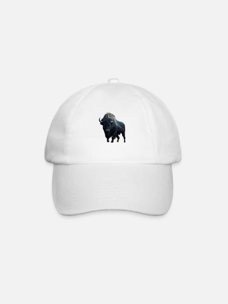 Bison schwarz Büffel mit Blitzen und Donner stark - Baseballkappe - Weiß/Weiß