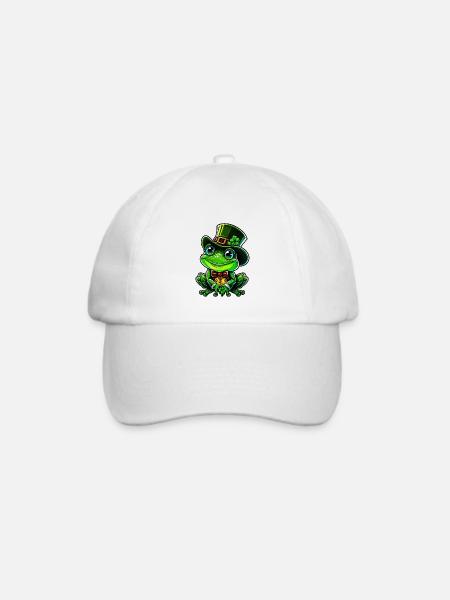 Fröhlicher Frosch mit St Patrick Day Zylinder - Baseballkappe - Weiß/Weiß