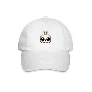 Skull mit Maus auf dem Kopf - Baseballkappe - Weiß/Weiß - Vorne