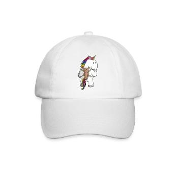 Comic Einhorn mit Rucksack - Baseballkappe - Weiß/Weiß - Vorne