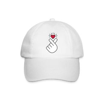 K-Pop Herz, Korea K Pop Musik Symbol, Finger, Hand - Baseballkappe - Weiß/Weiß - Vorne