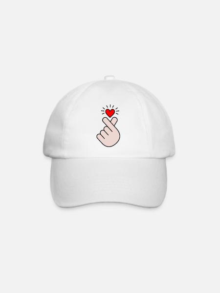 K-Pop Herz, Korea, Fingerherz, K-drama, koreanisch - Baseballkappe - Weiß/Weiß