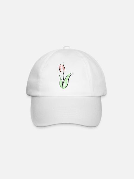 Tulpe Line Art - Minimalistisch mit Farbklecksen - Baseballkappe - Weiß/Weiß