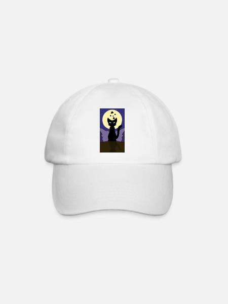 Mondschein-Halloween-Katze - Baseballkappe - Weiß/Weiß