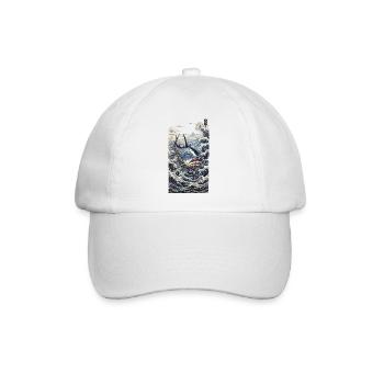 Ukiyo-E Tunfisch Wave Japan Fischfang Kunst Design - Baseballkappe - Weiß/Weiß - Vorne