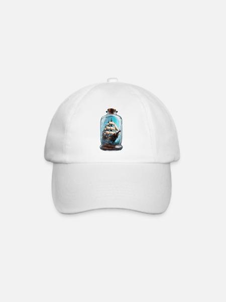 Flaschenschiff / Flaschenpost / Ahoi / Anker - Baseballkappe - Weiß/Weiß