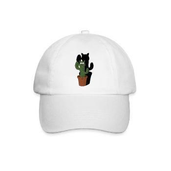 Katze als Kaktus im Blumentopf mit Schatten - Baseballkappe - Weiß/Weiß - Vorne
