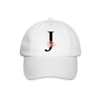 Roter floraler J-Buchstabe - Baseballkappe - Weiß/Weiß - Vorne