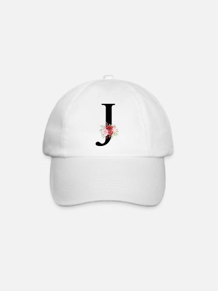Roter floraler J-Buchstabe - Baseballkappe - Weiß/Weiß