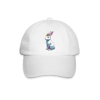 Hase mit Hut - Baseballkappe - Weiß/Weiß - Vorne