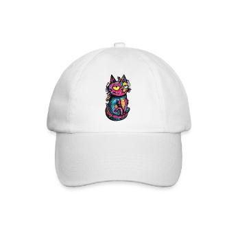 Katze Bunt Kunst Design - Baseballkappe - Weiß/Weiß - Vorne