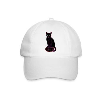 Neonkatze auf schwarzem Kürbis - Baseballkappe - Weiß/Weiß - Vorne