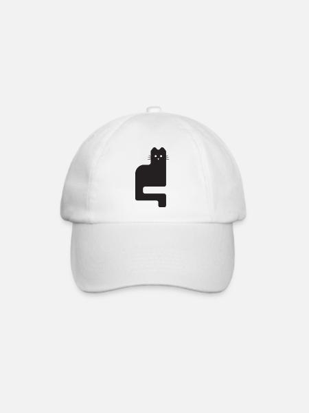 Schwarze Katze – Minimalistisch & Modern - Baseballkappe - Weiß/Weiß