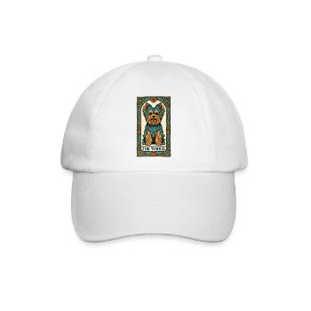 Yorkie Buntglas-Porträt - Baseballkappe - Weiß/Weiß - Vorne