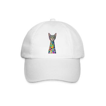 Buntes Mosaikkatzen - art deco stil  - Baseballkappe - Weiß/Weiß - Vorne
