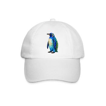 Pfauen-Pinguin – Low Poly Art - Baseballkappe - Weiß/Weiß - Vorne