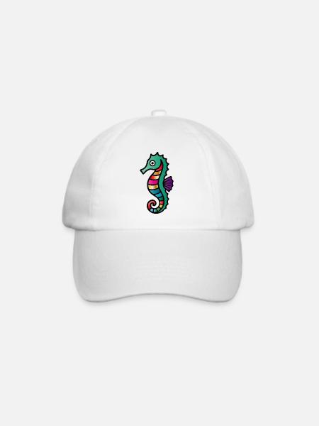 Buntes Seepferdchen | Maritimes Kunstmotiv - Baseballkappe - Weiß/Weiß