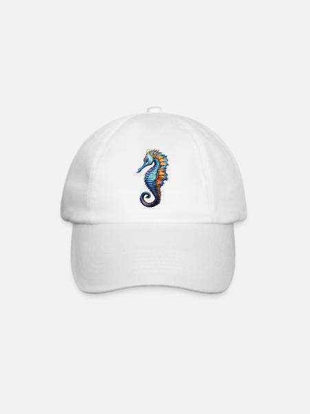 Seepferdchen Blau Orange Illustration - Baseballkappe - Weiß/Weiß