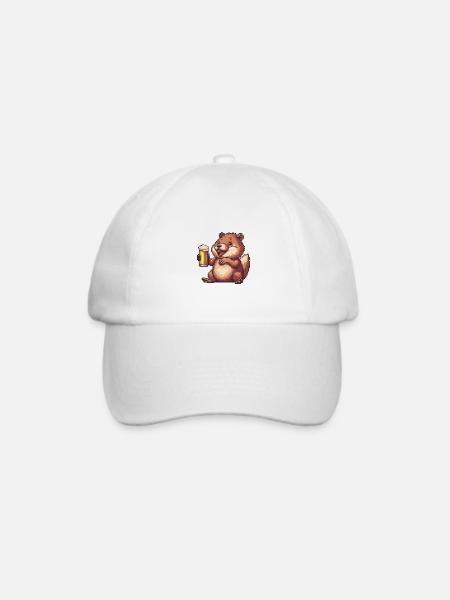 Biber Bier Pixel - Baseballkappe - Weiß/Weiß