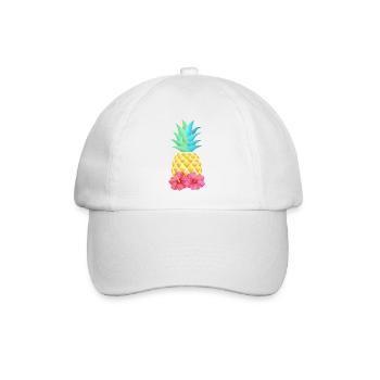Ananas und Hibiskus - Baseballkappe - Weiß/Weiß - Vorne