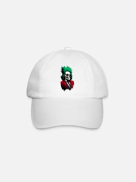 Totenkopf mit grünen Haaren und roten Anzug - Baseballkappe - Weiß/Weiß