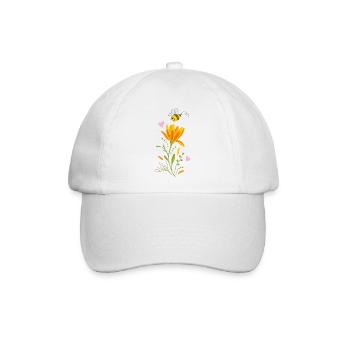 Niedliches Blumendesign mit Biene - Baseballkappe - Weiß/Weiß - Vorne