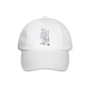 Blaues Blumendesign - Baseballkappe - Weiß/Weiß - Vorne