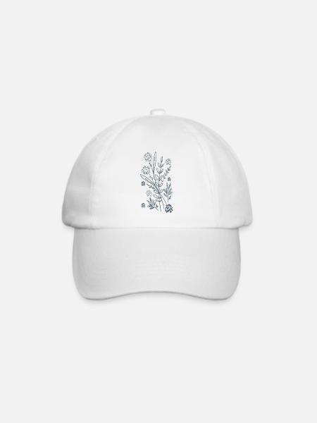 Blaues Blumendesign - Baseballkappe - Weiß/Weiß