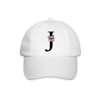 Roter floraler J-Buchstabe - Baseballkappe - Weiß/Weiß - Vorne