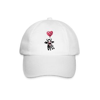 Springendes Kälbchen mit Herzballon - Kuh Kalb - Baseballkappe - Weiß/Weiß - Vorne