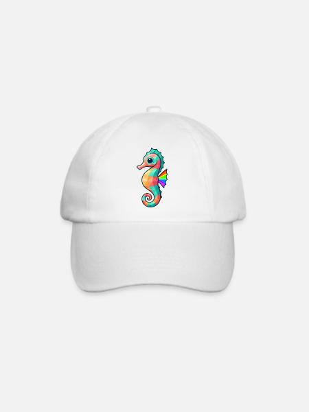 Buntes Seepferd Design mit Regenbogenfarben - Baseballkappe - Weiß/Weiß