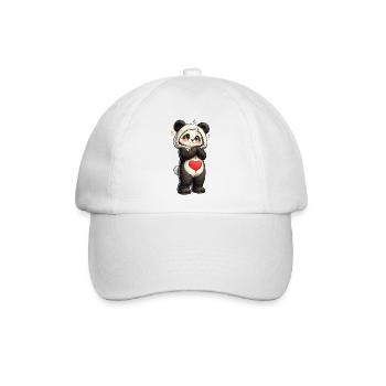 Schüchterner Panda mit rotem Herz - Baseballkappe - Weiß/Weiß - Vorne