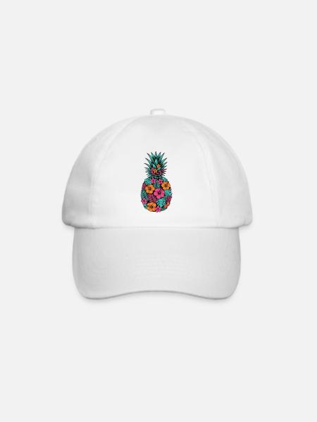 Neon Tropische Ananas Blüten Muster - Baseballkappe - Weiß/Weiß