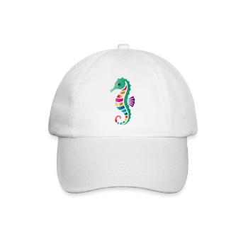 Buntes Seepferdchen | Maritimes Kunstmotiv  - Baseballkappe - Weiß/Weiß - Vorne