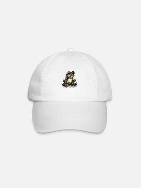 Cooler grüner Frosch mit Sonnenbrille - Baseballkappe - Weiß/Weiß