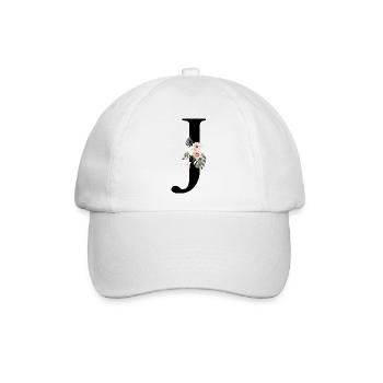 Tropischer floraler J-Buchstabe - Baseballkappe - Weiß/Weiß - Vorne