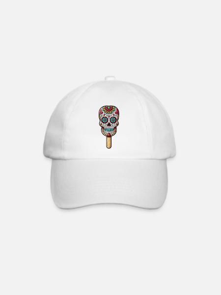 witziges Skull-Eis-Motiv - Día de Muertos - Baseballkappe - Weiß/Weiß