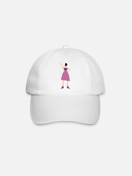 Frau im pinken Kleid - Baseballkappe - Weiß/Weiß