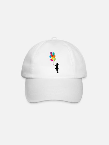 Mädchen mit bunten Luftballons - Baseballkappe - Weiß/Weiß