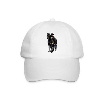 Zorro-Frau mit schwarzem Pferd 2 - Baseballkappe - Weiß/Weiß - Vorne