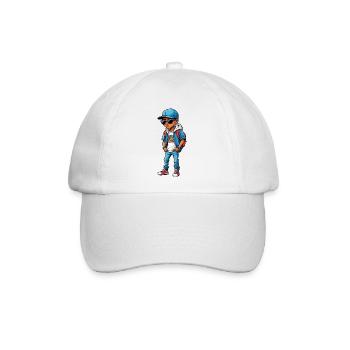 Cooler Cartoon-Teenager - Baseballkappe - Weiß/Weiß - Vorne