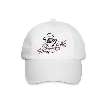Tee, Teetasse, tea time, Kirschblüten - Baseballkappe - Weiß/Weiß - Vorne